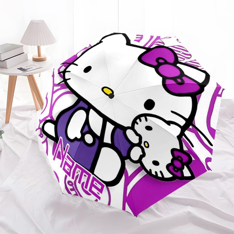 1PC Hello Kitty, Purple Theme - Custom Name Automatic Folding Umbrella - Compact 8-Rib Design, Durable Plastic & Iron, Daily Use S0106001