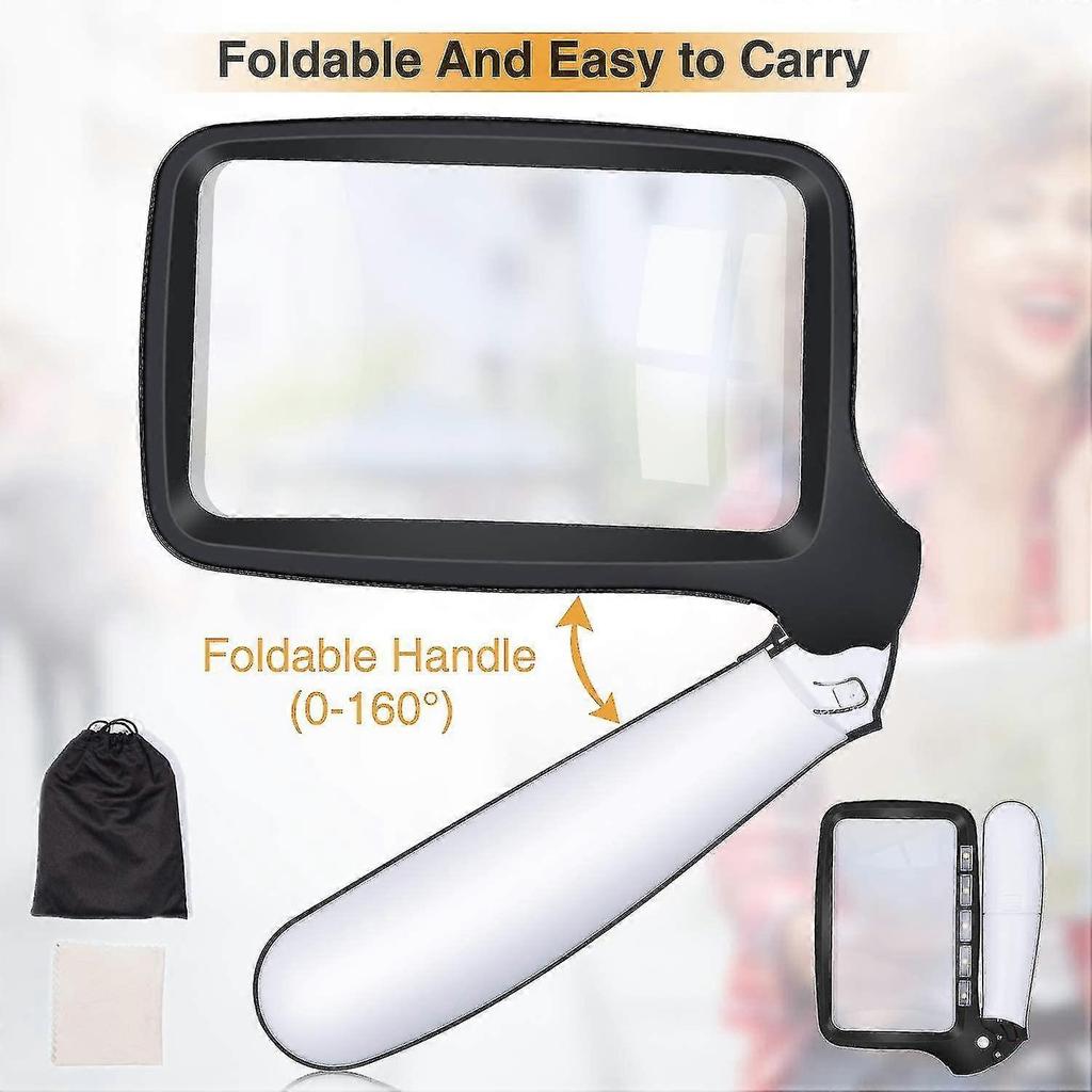 Rectangular Reading Magnifier With 5 Led Lights, 2 Intensity Modes And 2x Magnification