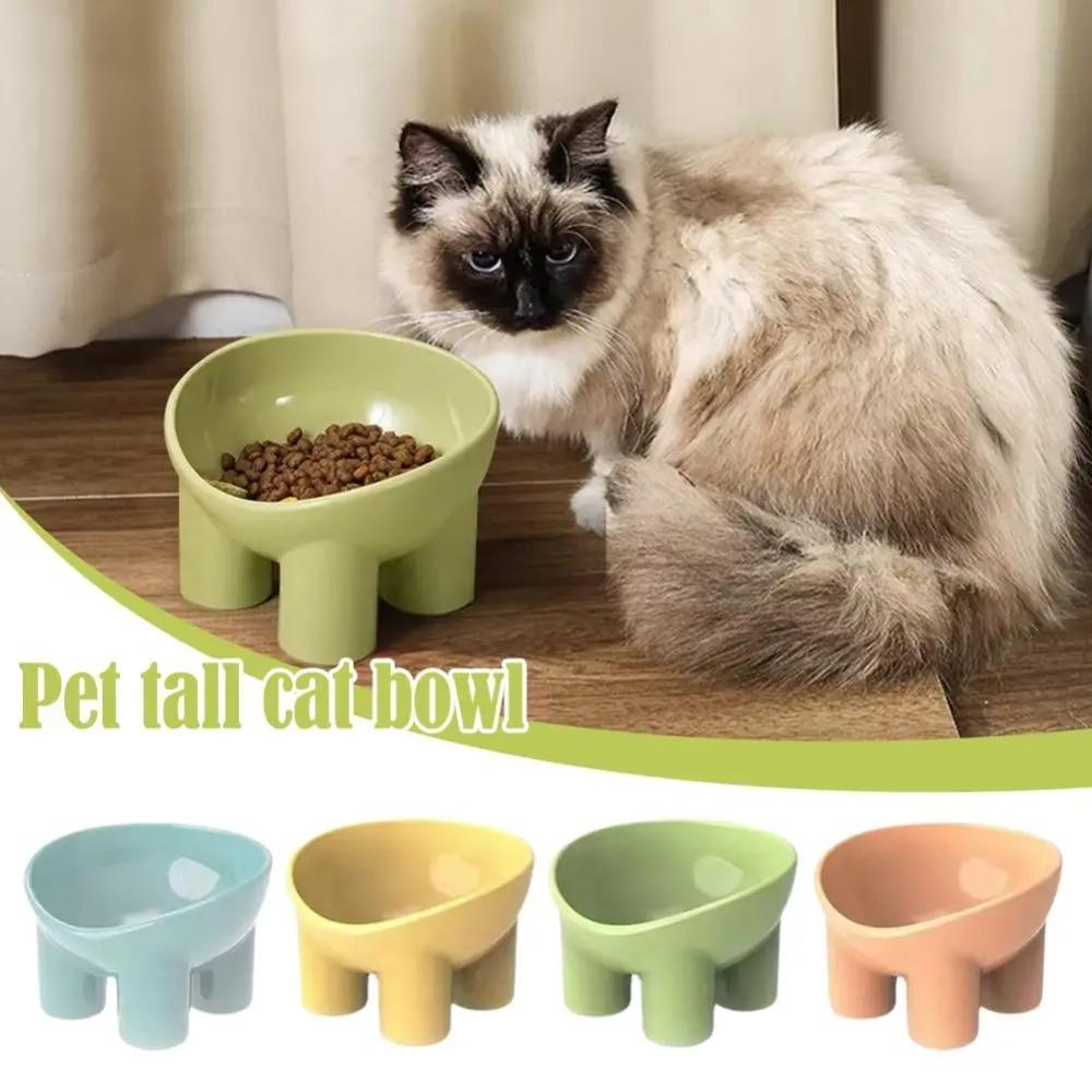 Non-Slip Anti-Dumping Pet Bowl 45° Inclined - Macaron 4-Color Pet Grade, High Feet Stable Food & Water Dish for Cats Dogs