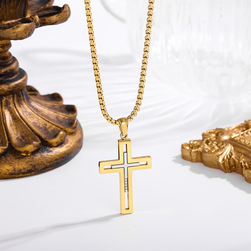 2026 Stone Cross Necklace Fashion Light Luxury Necklace Jewelry Premium Jewelry Full Diamond Men's Necklace