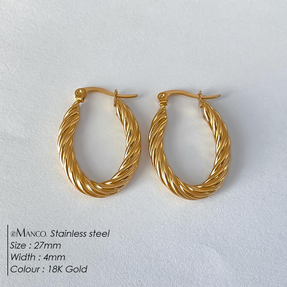 EManco Stainless Steel Plated 18K Gold Plated Twist Hoop Earrings Women Simple Ear Ring Hypoallergenic Jewelry Dropshipping