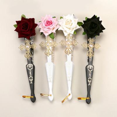Handheld Fan Retro Royal Palace-Style Lace Flower Embroidery Fake Rose Decor Lightweight Home Decor Events Tea Party Photo Prop