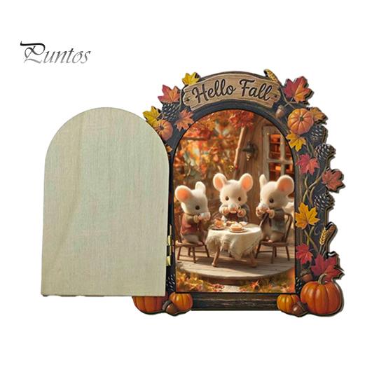 Decorative Baseboard Elf Door Wooden Halloween Decor, 2D Fairy Mouse Miniature Wall Autumn Theme Tale Ornaments Hanging, Rustic Shelf Ornament