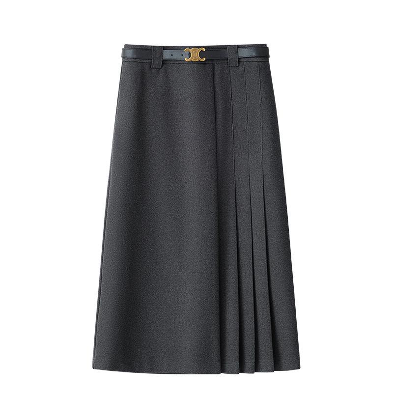 

Women s 2025 Black Wool Plaid Pleated A-Line Skirt - Korean Style, Autumn/Winter Fashion, Simple & Versatile, Slimming Long Skirt M for 96-105 jin серый