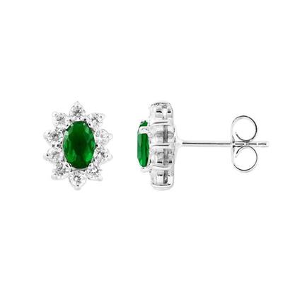 Earrings - LOVA LOLA VAN DER KEEN - Synthetic Emerald - 925 Sterling Silver - Push-Push System