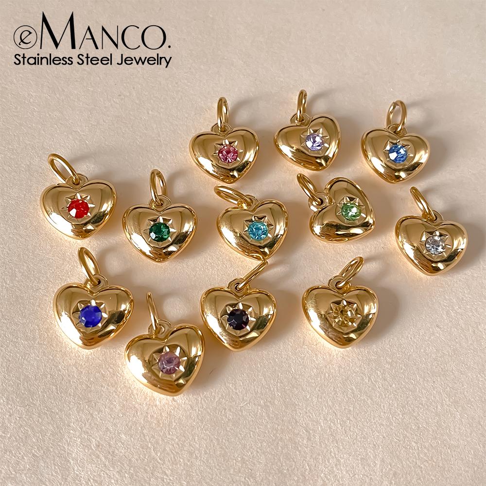 eManco Stainless Steel Heart Charm Valentine's Day Charms Multicolor Birthstone Pendants for Girl Sweet Jewelry Making