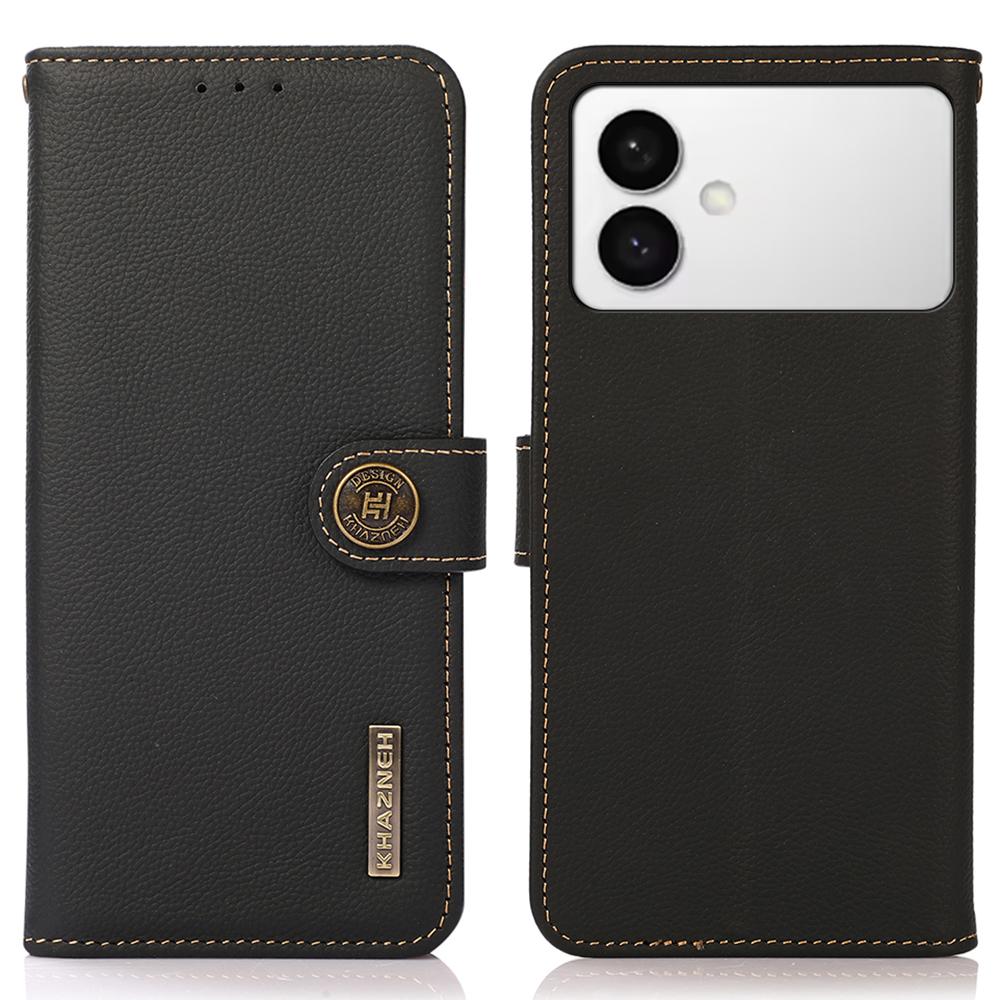 KHAZNEH for Samsung Galaxy S26 Edge Case Genuine Cow Leather RFID Blocking Wallet Phone Cover