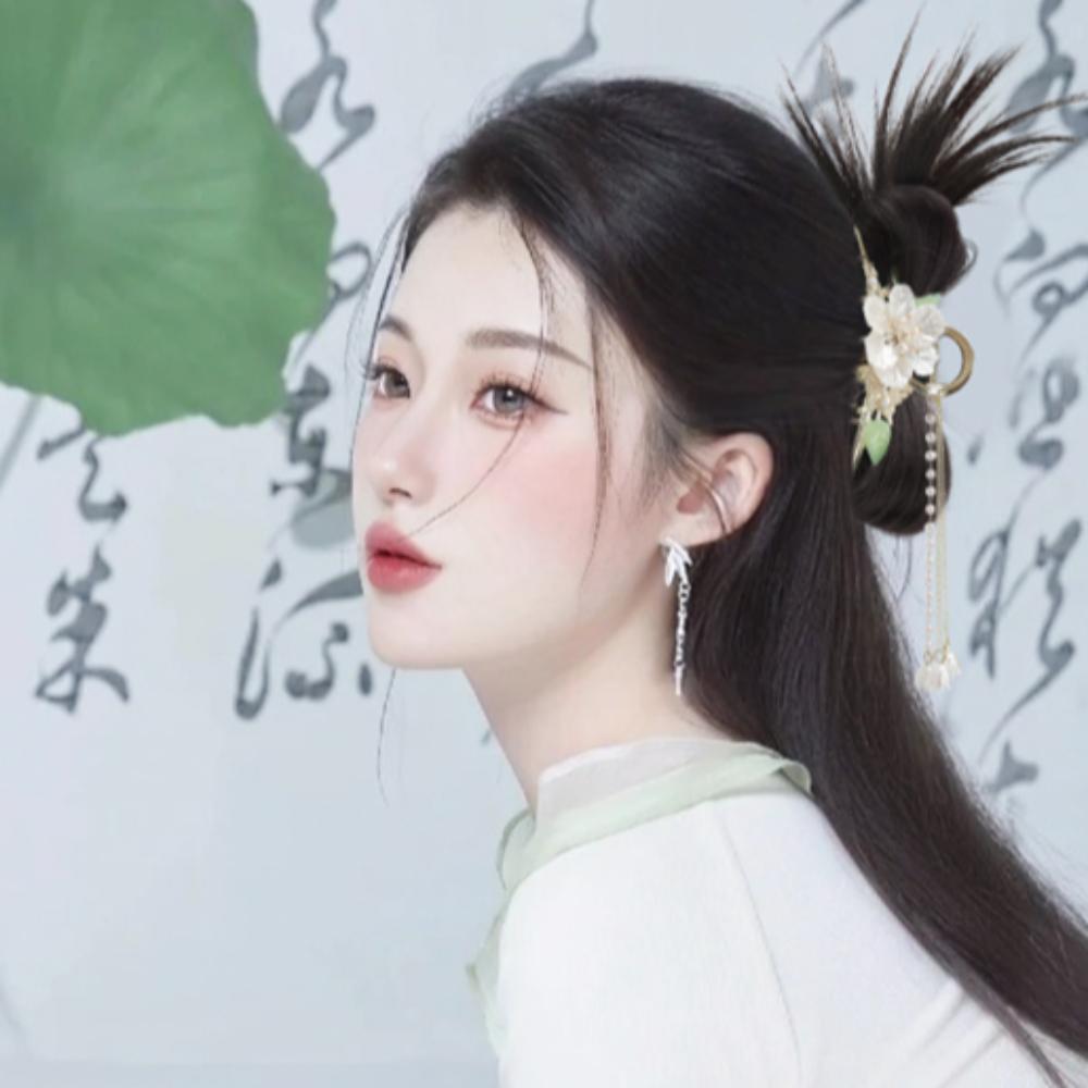 New Chinese Style Chicken Nest Ball Head Wig Hanfu Hairpin Flower Tassel Hairpin Wig  Female
