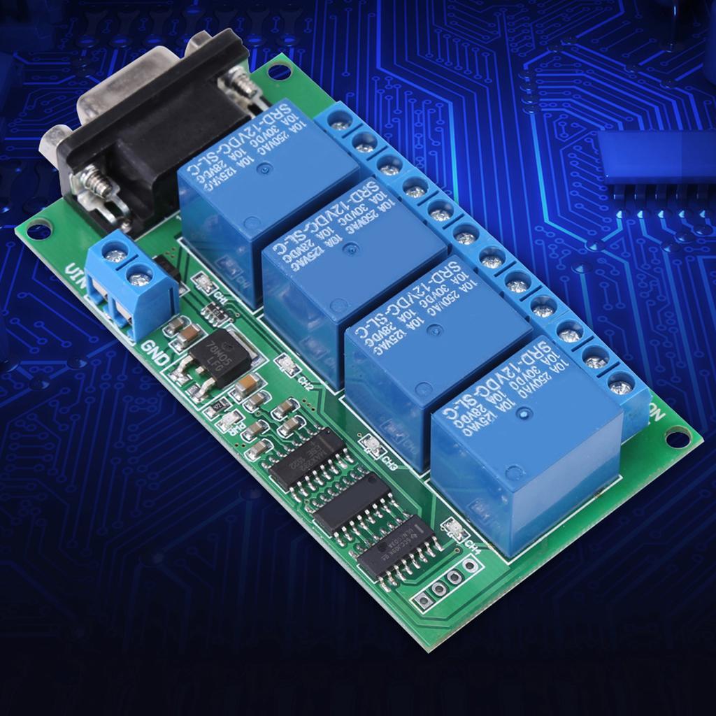 12V 4Ch DB9 RS232 Relay Board Remote Control UART Serial Port Switch for Car Motor