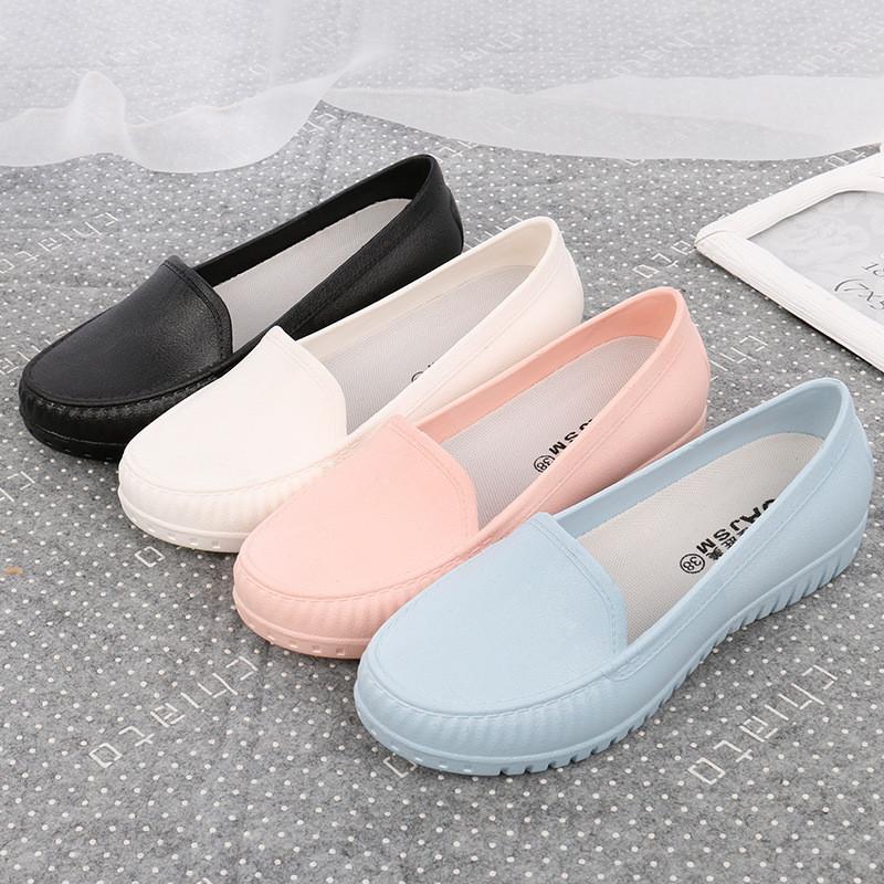 Nurse Women Slipon Flat Shoes With Pvc Waterproof Nonslip For Hospital Work