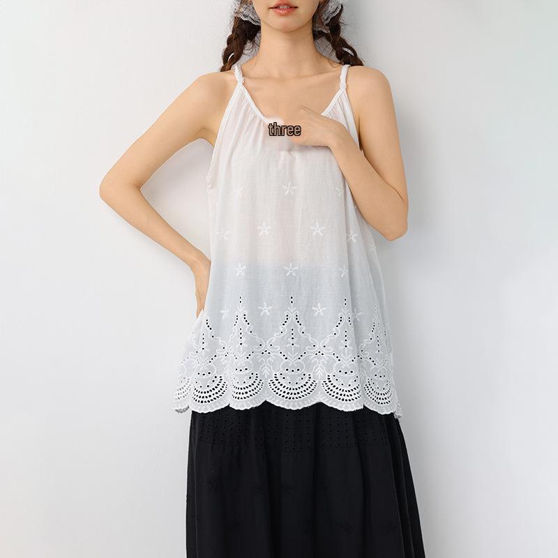 2026 Spring/Summer Japanese Sweet Hollow Embroidered Cotton Camisole - Women s Versatile Layering Top One Size белый