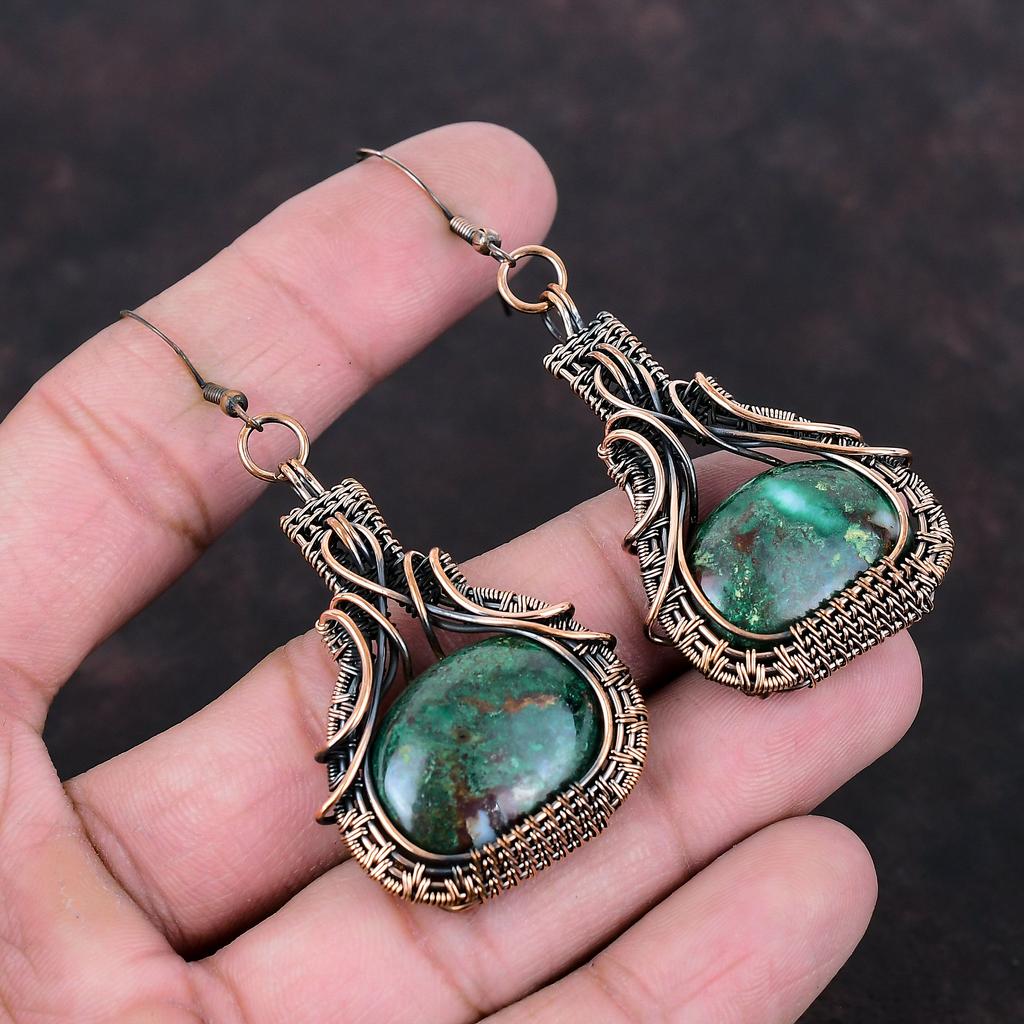 Cuprite Chrysocolla Earring Copper Wire Wrapped Earrings Handmade Earring Copper Jewelry Gemstone Earrings Wire Wrap Jewelry Gift For Mother