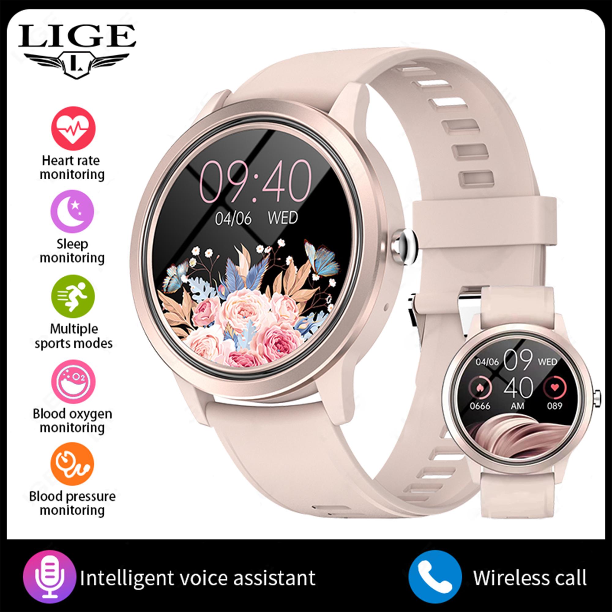 

LIGE Новые умные часы Bluetooth Call Sports Fitness Heart Rate Health Women Smartwatch для Android iOS silicone strap розовый