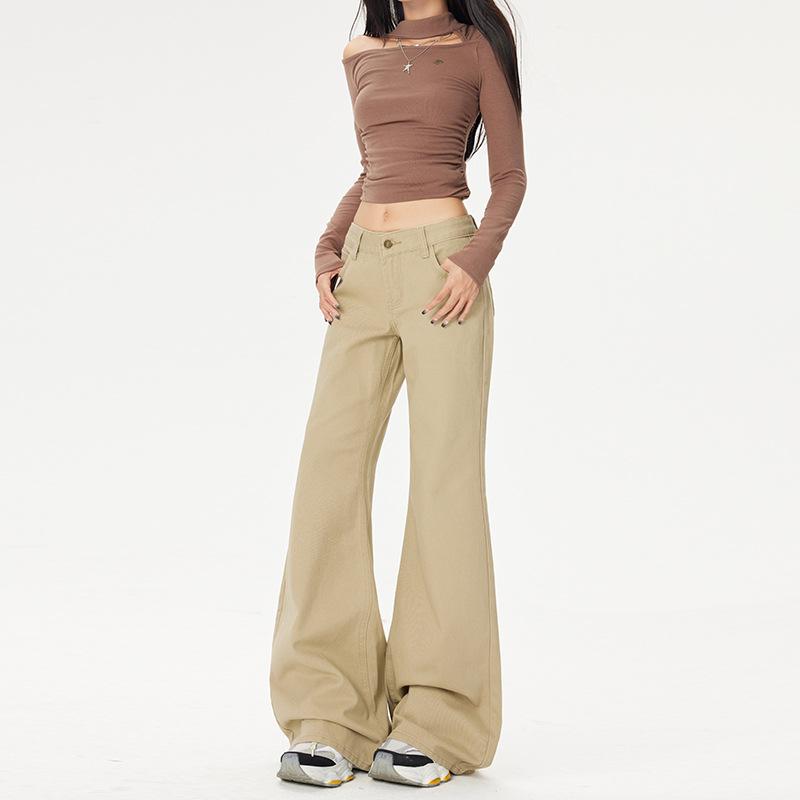 American khaki slightly pulled jeans women's autumn and winter new waist replacement Spice girl slimming horn long pants velvet