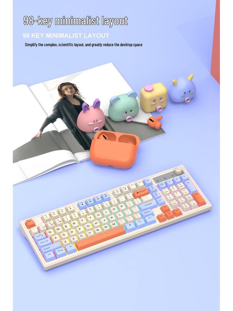Viper K98 Dual-Mode Wireless Bluetooth Mechanical Keyboard: Stylish Color-Block Design with Office and Gaming Luminous Features