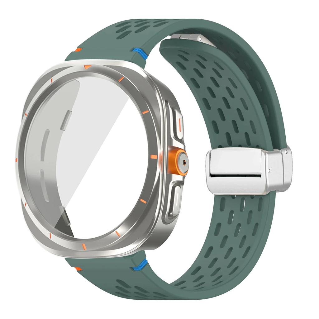 For Samsung Galaxy Watch 7 6 40mm 44mm Silicone Magneti Buckle Band +Change To Case Tempered Glass Full Protective Cover Bumper