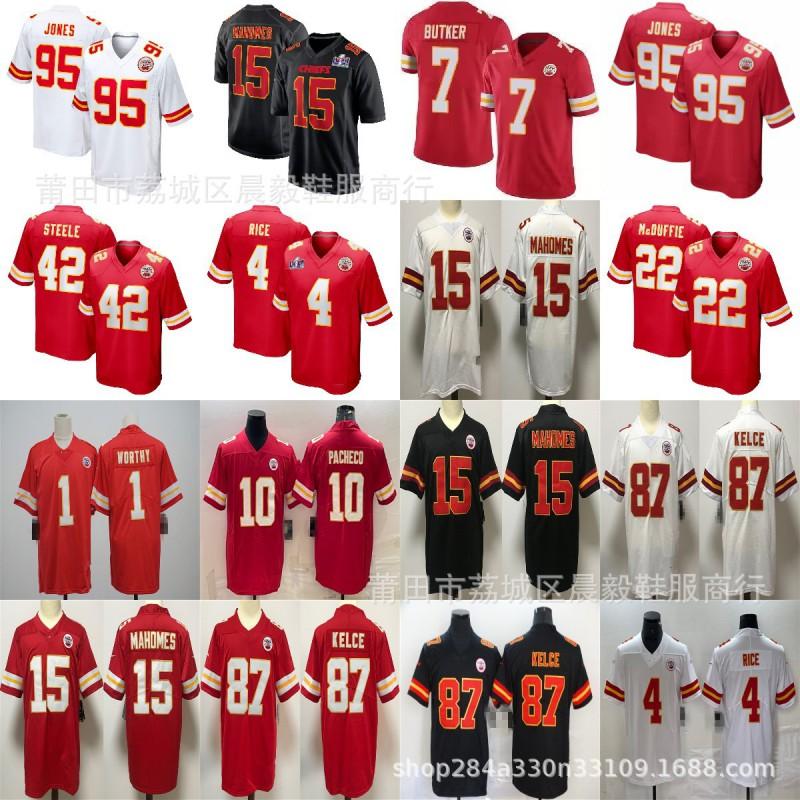 Kansas City Chiefs NFL Koszulka Piłkarska Mahomes 15 Kelce 87 Haftowana Bawełniana Męska Koszulka Sportowa Drużynowa