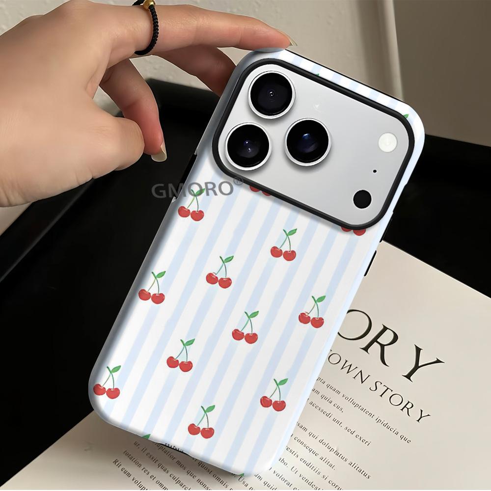 Plaid cherry is suitable for iPhone17 Apple 16Pro 2-in-1 film anti-drop mobile phone case.