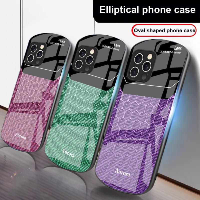 Hexagonal Grid Of Applesr For IPhone 16 Pro Max 15 Pro 14 13 12 Mini 11 XS Max XR 7 8 Plu SE 2022 Elliptical Glass Phone Case