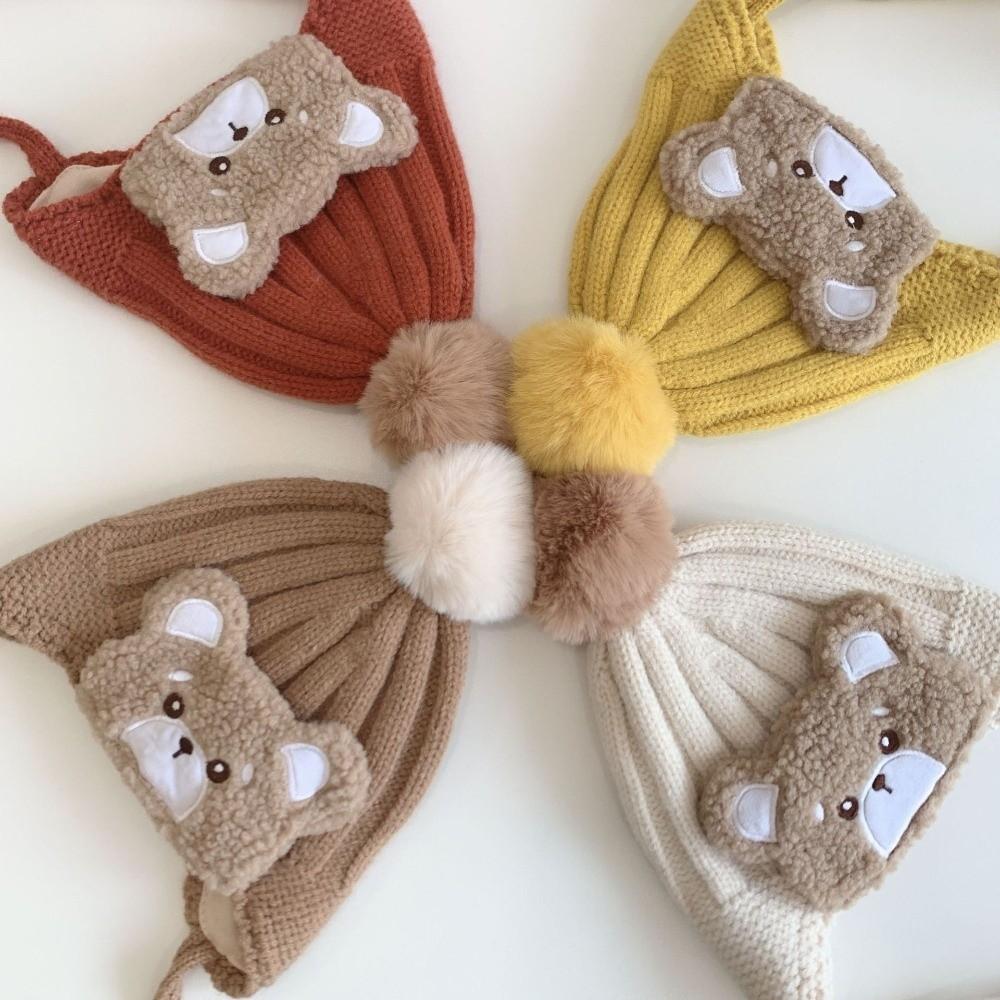 Plush Winter Beanie Cartoon Pom Pom Hat Cute Knitted Hat Autumn and Winter