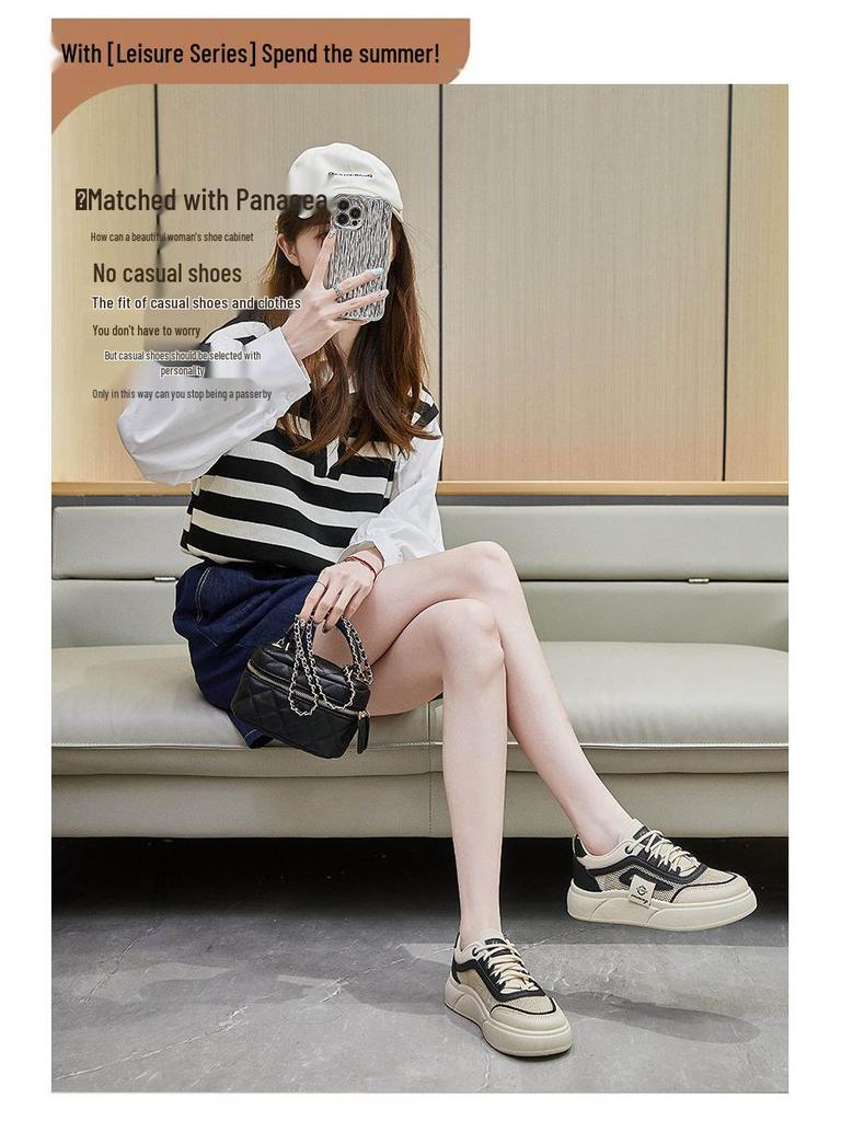 2025 Summer Women's Korean Style White Sneakers: Height Increasing, Breathable, Trendy Skateboard Shoes
