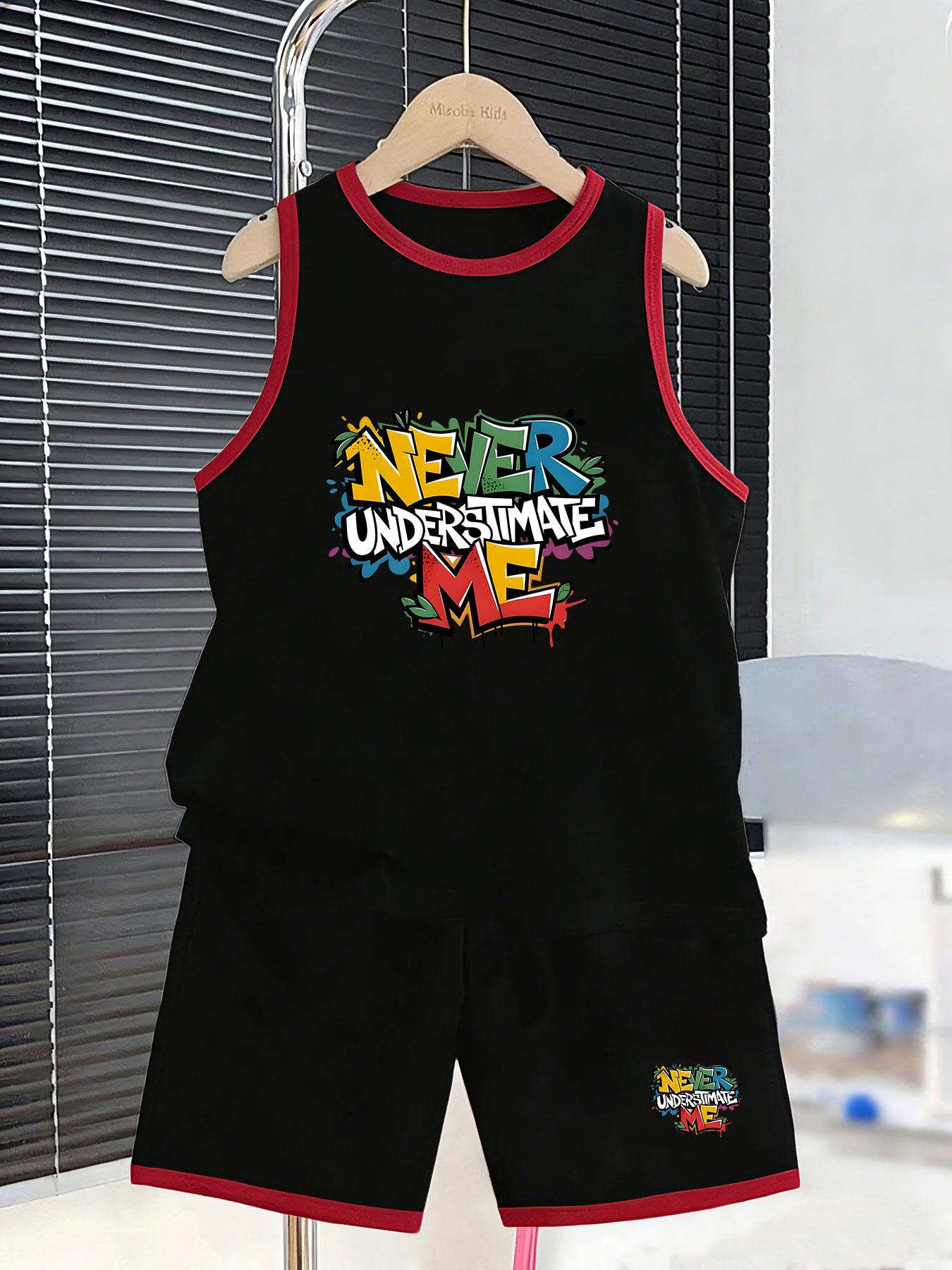 

Boys’ graffiti slogan set. Trendy prints, breathable fabric, loose fit for stylish street-style wear. 2-3Y чёрный