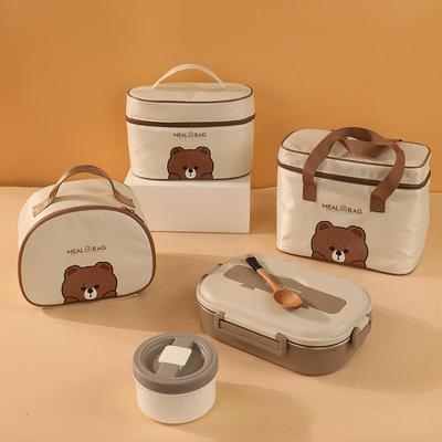 Borsa per il pranzo in pelle Orso per bambini Borsa Bento di grande capacità per bambini Dispositivo di raffreddamento termico isolato con scatola da picnic per tazza da tavola