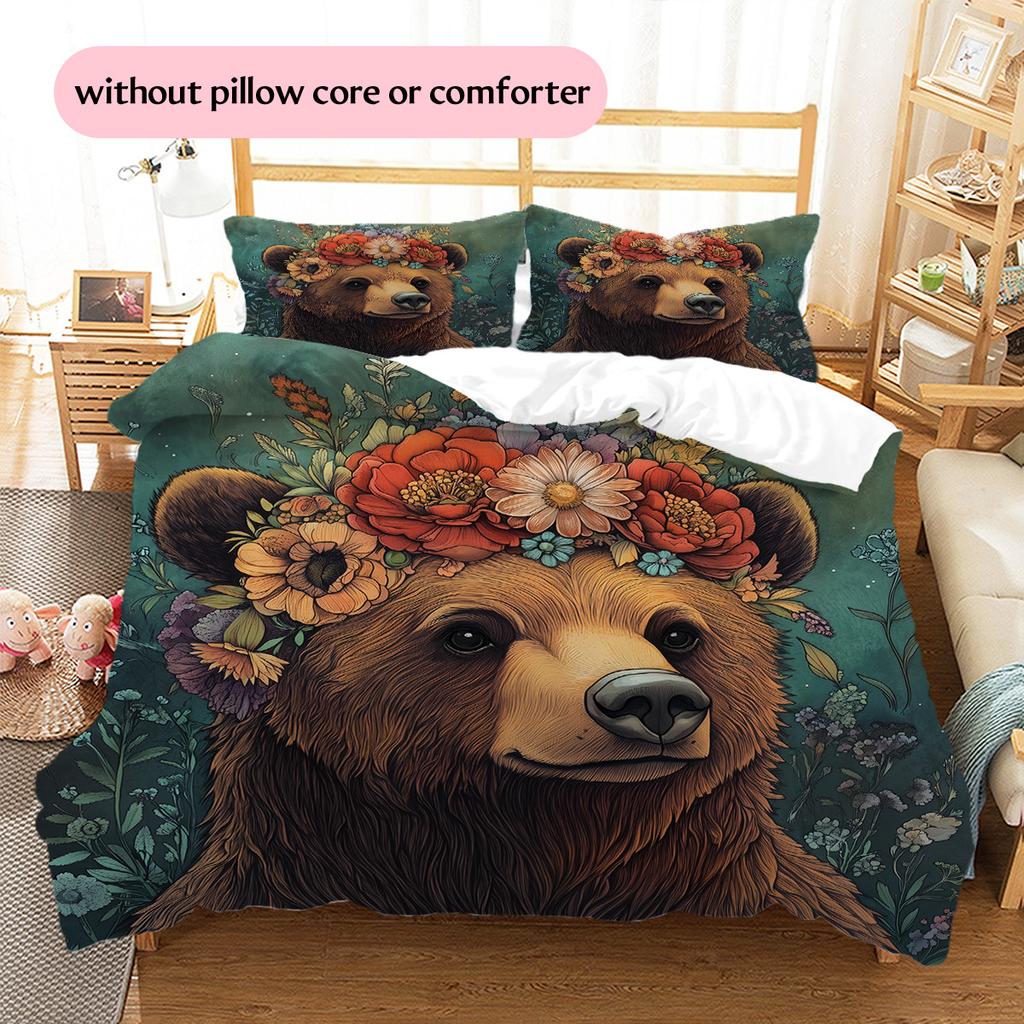 Vintage Animal Pattern Bedding Quilt Set Quilt Cover Pillowcase Home Decoration Gift (1 * Duvet Cover + 2 * Pillowcase, Without Core)
