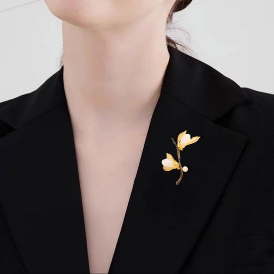 Brooch Magnolia Branch Design Lapel Brooch Pin Sweaters Collars Hats Bags Coats Scarves Badge Versatile Accessory
