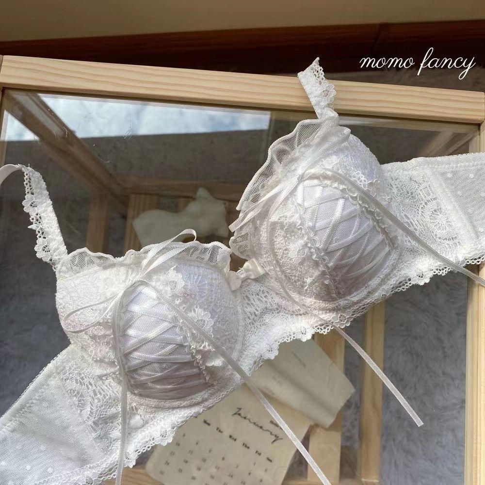 Japanese Underwear Women's Small Breasts Gather Without Steel Rims, Sexy Lace Bras, Anti-sagging Adjustment Girl Bra Set