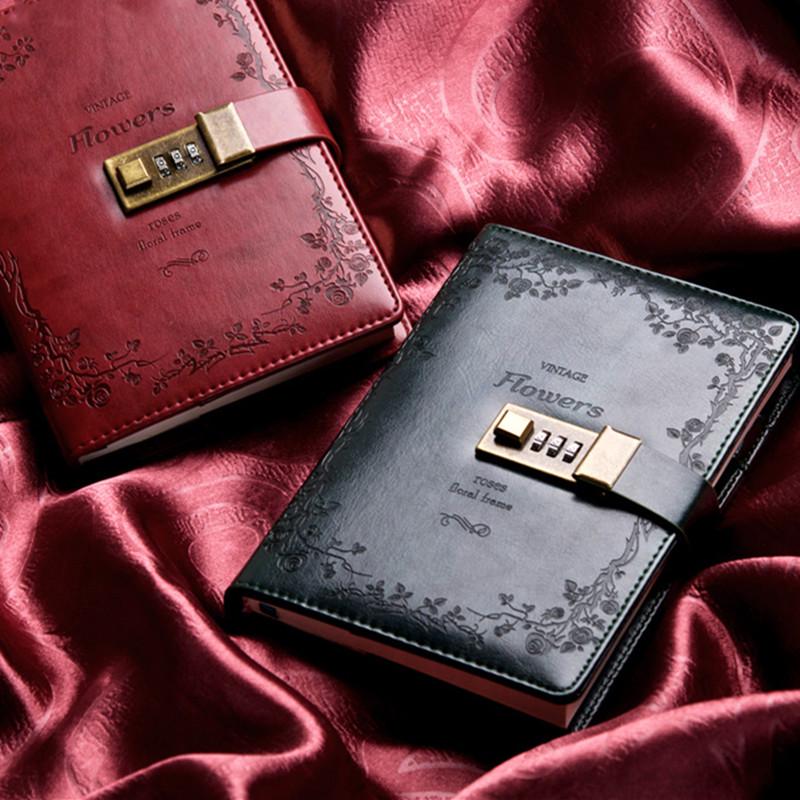 B6 Libreta de Contraseña Retro Libreta de Mano con Cerradura Contraseña Imitación Cuero Estilo Clásico Europeo