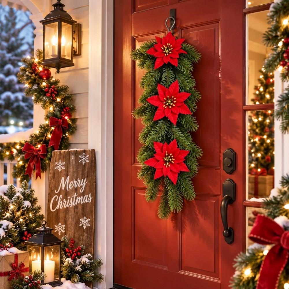 Artificial Red Berries Christmas Swag Garland Wall-Mounted Design Meticulously Craftedl Christmas Garland Faux Pine Branches