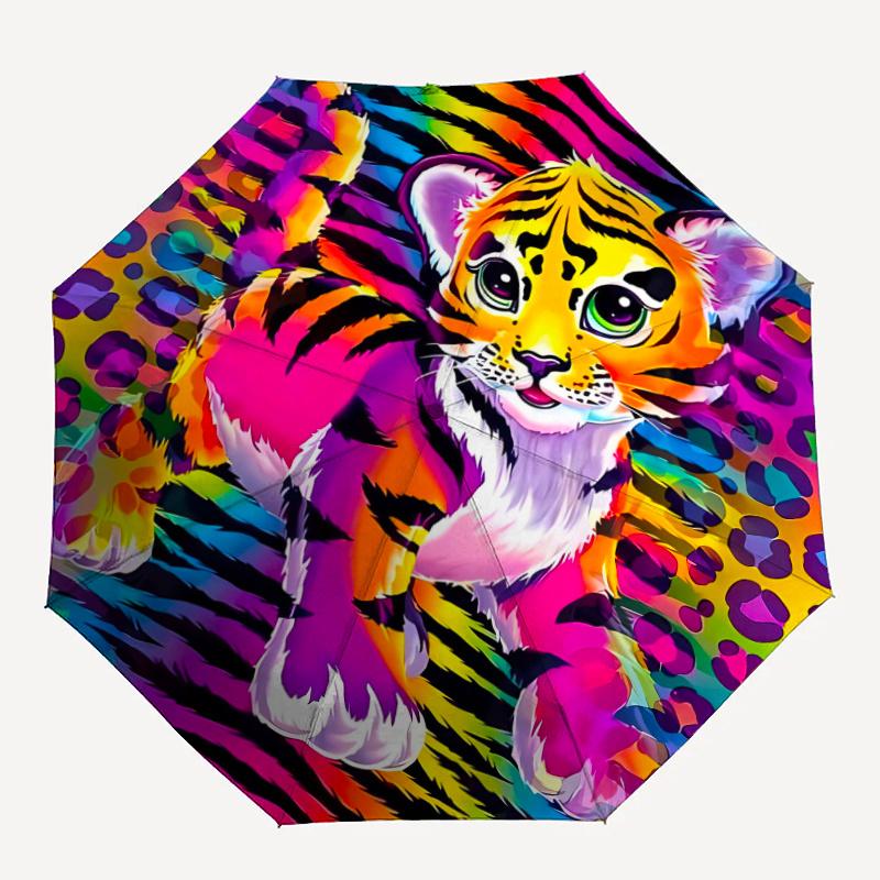 Cute Colorful Tiger Automatic Folding Umbrella - 3 Folding Design, Vivid Cartoon Pattern, Suitable for Outdoor Activities, A Gift for Fans In All Seas