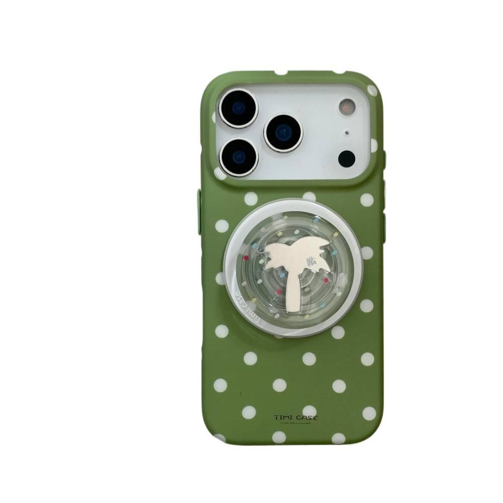 Ins Polka Dot Magnetic Suction Bracket Personalized Coconut Bracket Apple 17promax Mobile Phone Case Is Suitable for 16pro Double Layer