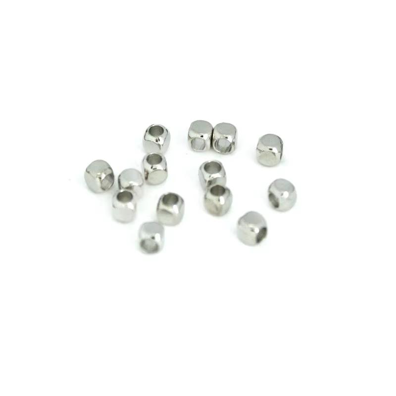 50Pcs 1.5-5mm Stainless Steel Square Big Hole Bead Cube Spacer Loose Beads for DIY Necklace Bracelet Jewelry Making Accessories
