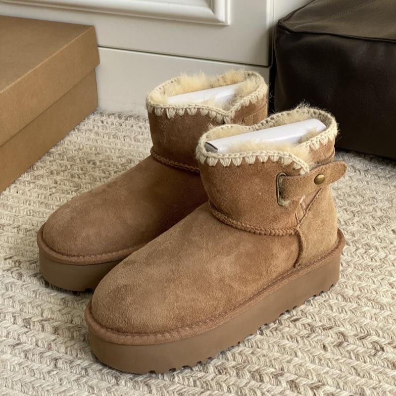 Sangpo snow boots thick-soled winter new sheepskin and fur integrated wool mouth short tube piled and thickened warm women's cotton shoes