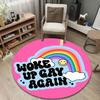 Playful Round Floral Multicolor Area Rug, Non-Slip Floor Mat for Kitchen