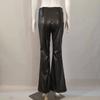 High Waist Flared Pants 2023 Spring Fashion Women Elastic PU Leather Pants Skinny Commuter Casual Trousers Joggers  26318