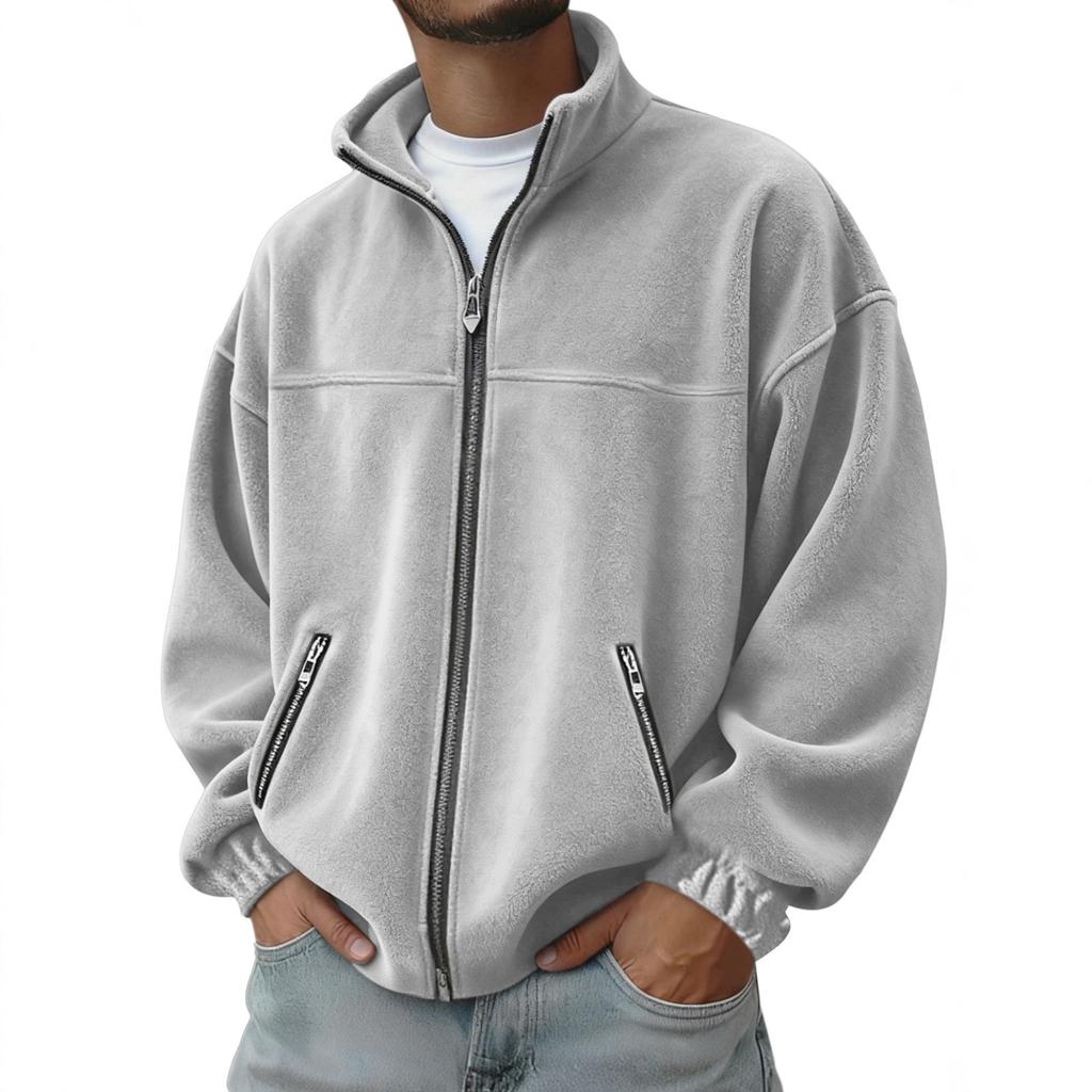 Fall Winter Men's American Style Stand Collar Zip Up Hoodie Casual Jacket Fleece Lined Warm Pullover