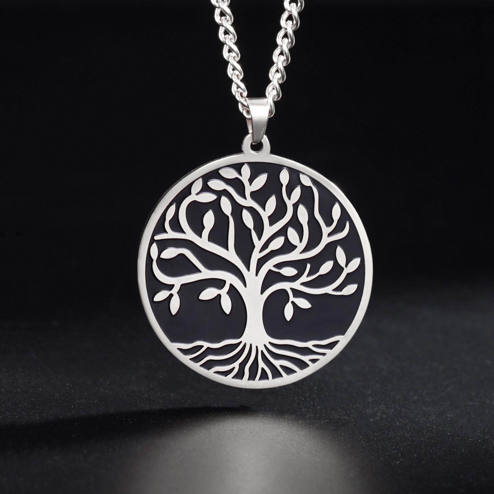 

Ожерелье «Дерево жизни» для мужчин, круглое подвесное украшение из нержавеющей стали в виде дерева