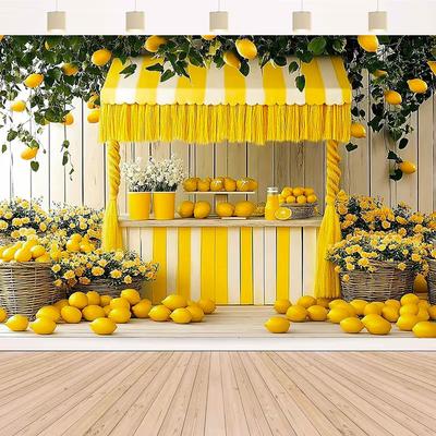 2D Summer Lemon Backdrop Fresh Lemonade Stand Themed Party Background