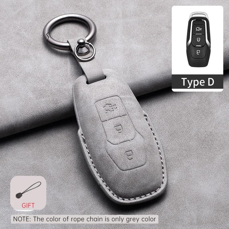 Leather Car Key Case Cover Holder Keychain Shell for Ford Fusion Mondeo Mustang F 150 Explorer Edge Focus 3 2016 2017 2018