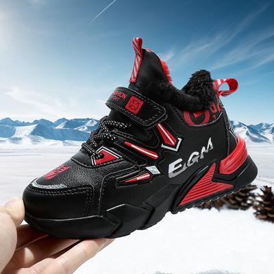 Jungen Baumwollschuhe 2025 Herbst und Winter neu Lederoberfläche gefütterte verdickte warme Sportschuhe rutschfest modisch trendig Jungen Baumwollschuhe