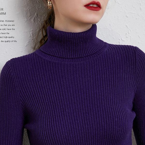 2026 Autumn Winter Women's High Neck Ribbed Knit Sweater - Thick Slim Fit Pullover