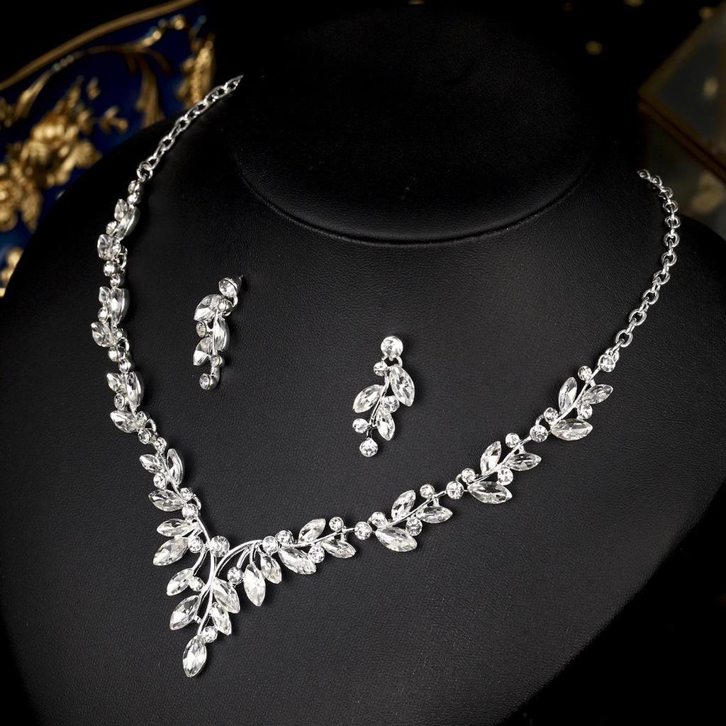 Vintage Crystal Floral Teardrop Bridal Necklace & Earring Set - Elegant Evening Jewelry