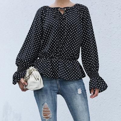 Fashionable and Casual Temperament Women's Tie Black Polka Dot Long Sleeve Shirt Women Spring and Autumn