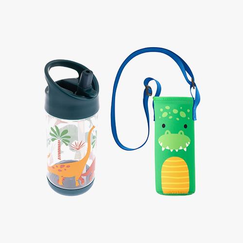 Stephen Joseph Kindertagesstätte Geschenkset (Wasserflaschen-Tasche + Trinkflasche mit Strohhalm) Dinosaurier B