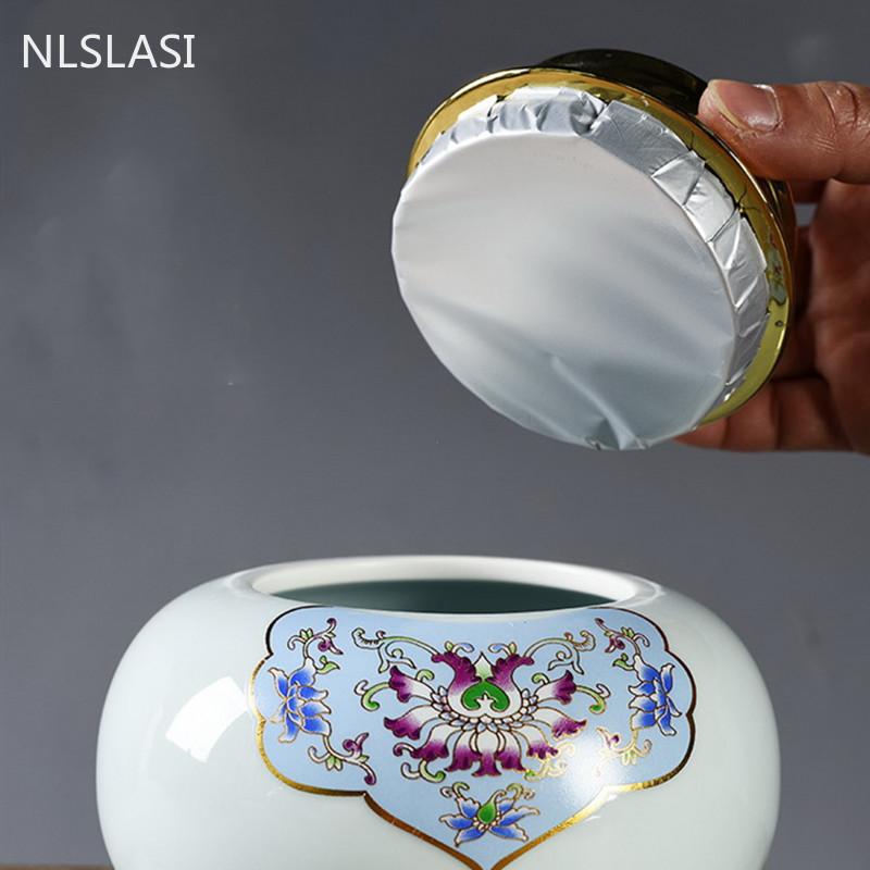 Luxury Court Style Ceramics Tea Caddy Oolong Tieguanyin Containers Travel Tea Container Coffee Powder Sealed Storage Tank