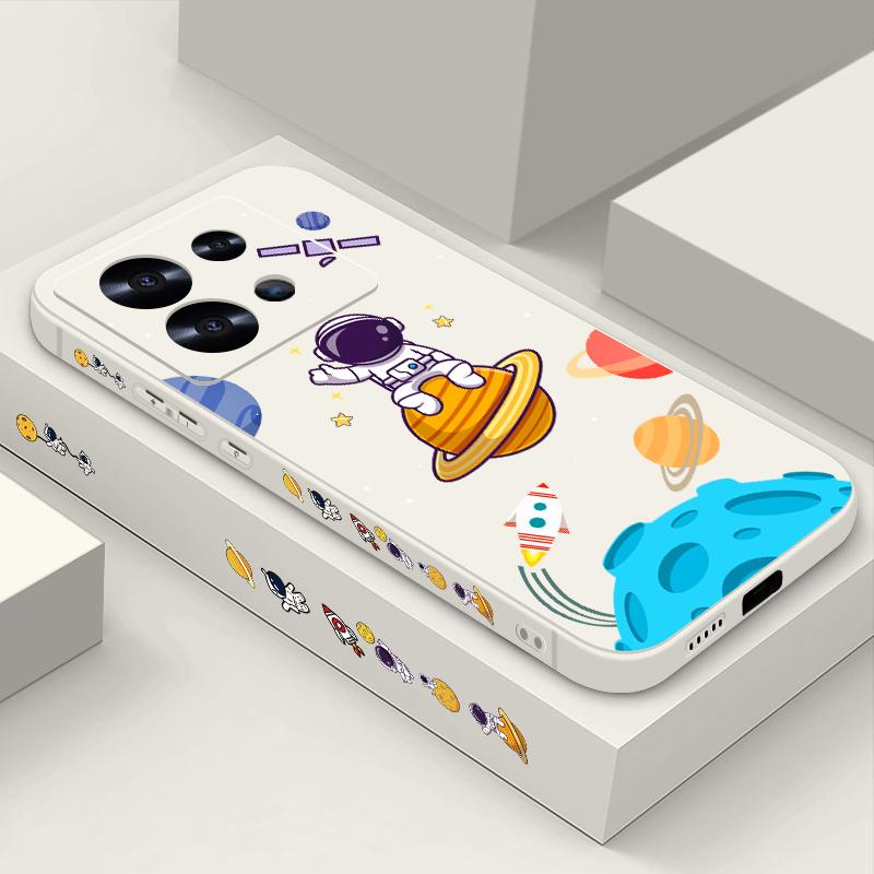 Space Astronaut Print Phone Case For Xiaomi 13T Pro Poco X6 F6 Redmi Note 13 12 Pro 11 10 Lens Protection Soft Silicone Lanyard Shockproof Slim Cover