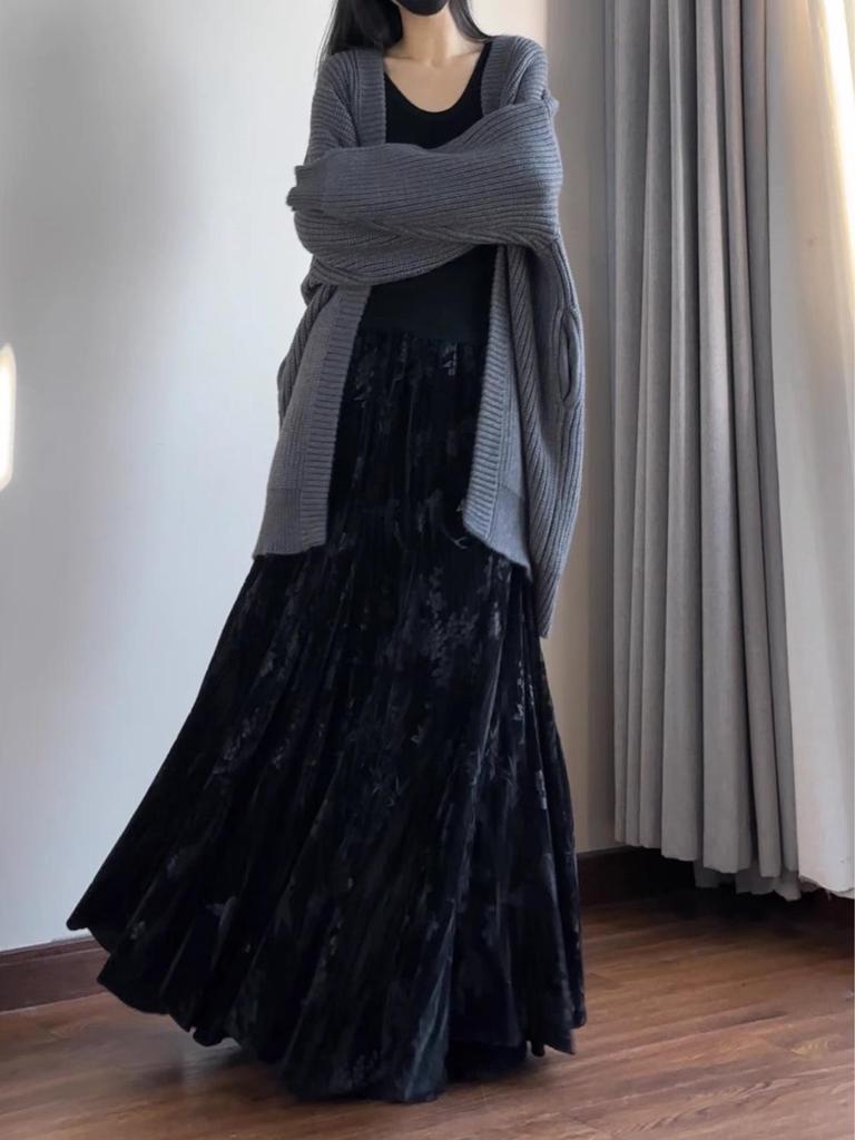 Chinese Old Money Velvet Fishtail Skirt - High Waist, Slimming Autumn/Winter Style